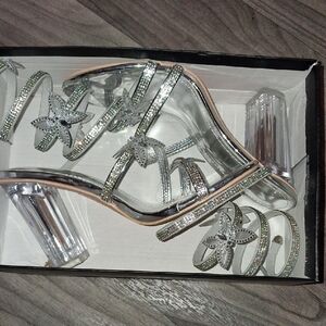 Dazzling Silver Women's Heels with Rhinestone Straps